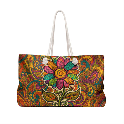 Boho Paisley Floral Weekender Bag – Colorful Retro Travel Tote