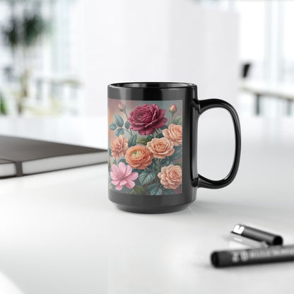 Floral Vintage Roses Black Coffee Mug (11oz/15oz)