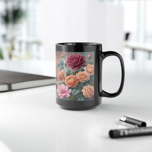 Floral Vintage Roses Black Coffee Mug (11oz/15oz)