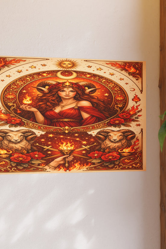 Aries Zodiac Art Poster — Fiery Goddess Illustration (Archival Matte) by Grace Canvas Shop