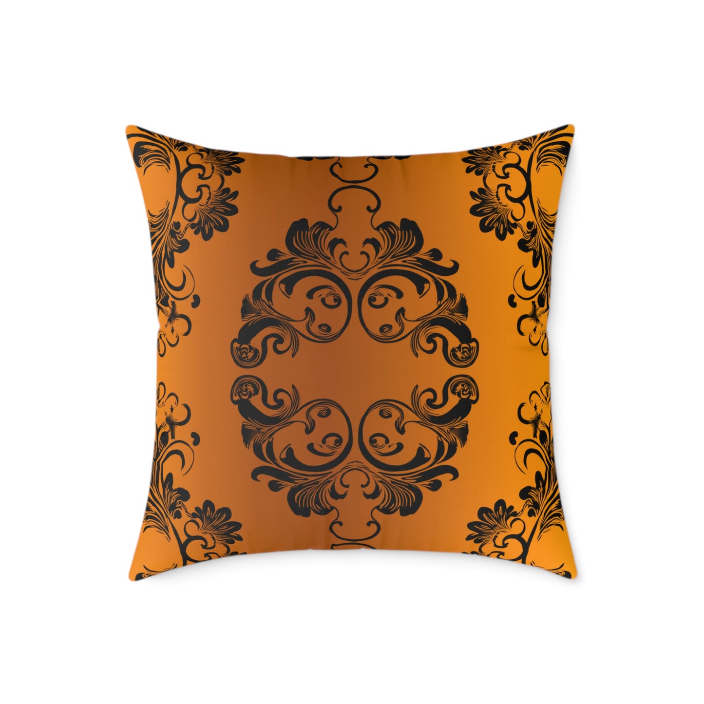 Ornate Baroque Orange Throw Pillow — Decorative Square Accent Cushion