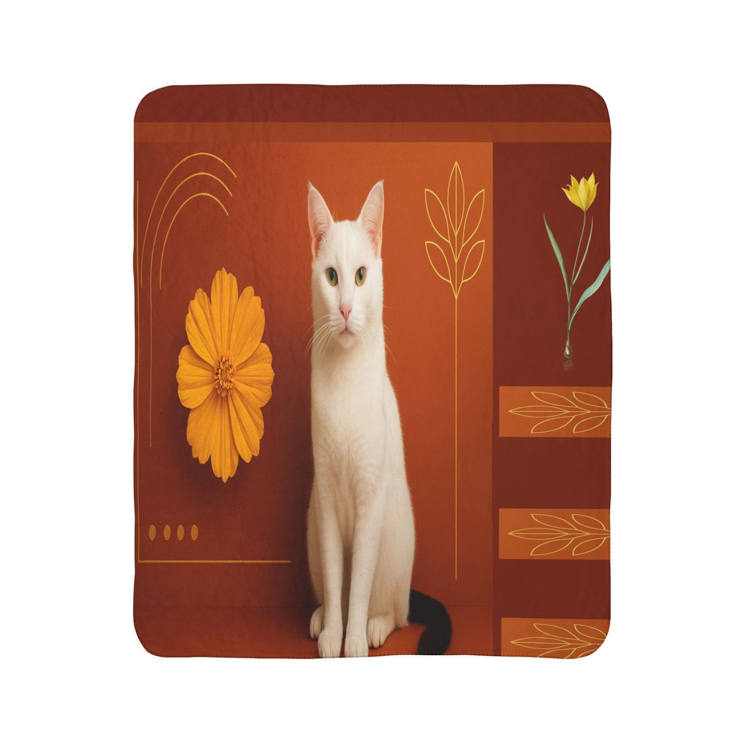 Autumn Cat Sherpa Blanket — Cozy Fall Floral Throw