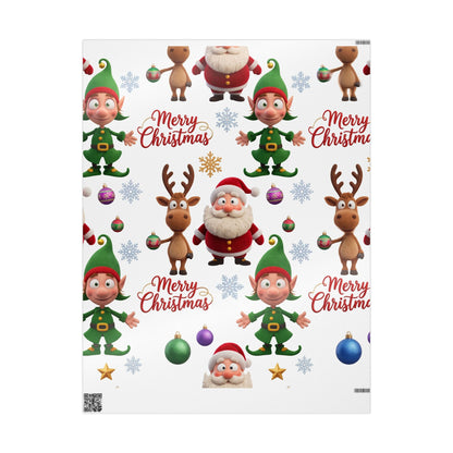 Christmas Elf Wrapping Paper Roll — Cute Holiday Gift Wrap with Elves & Trees