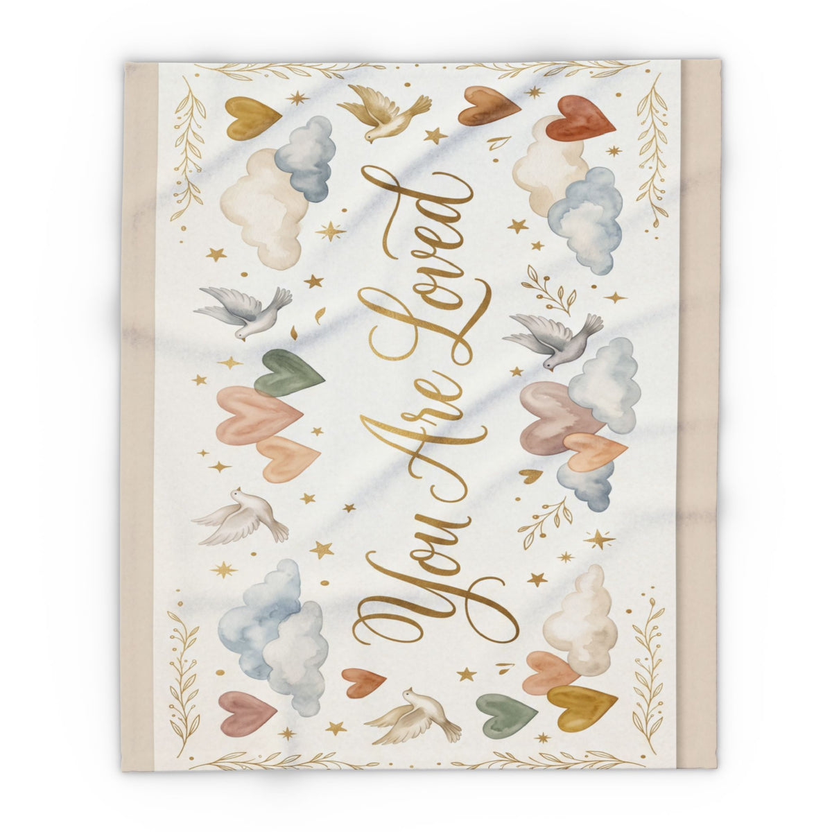 You Are Loved Fleece Blanket — Soft Baby/Nursery Throw with Hearts, Clouds & Doves