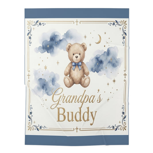 Grandpa's Buddy Baby Swaddle Blanket — Teddy Bear Moonlight Newborn Gift