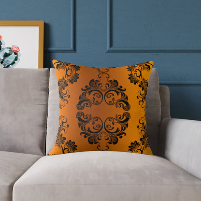 Ornate Baroque Orange Throw Pillow — Decorative Square Accent Cushion