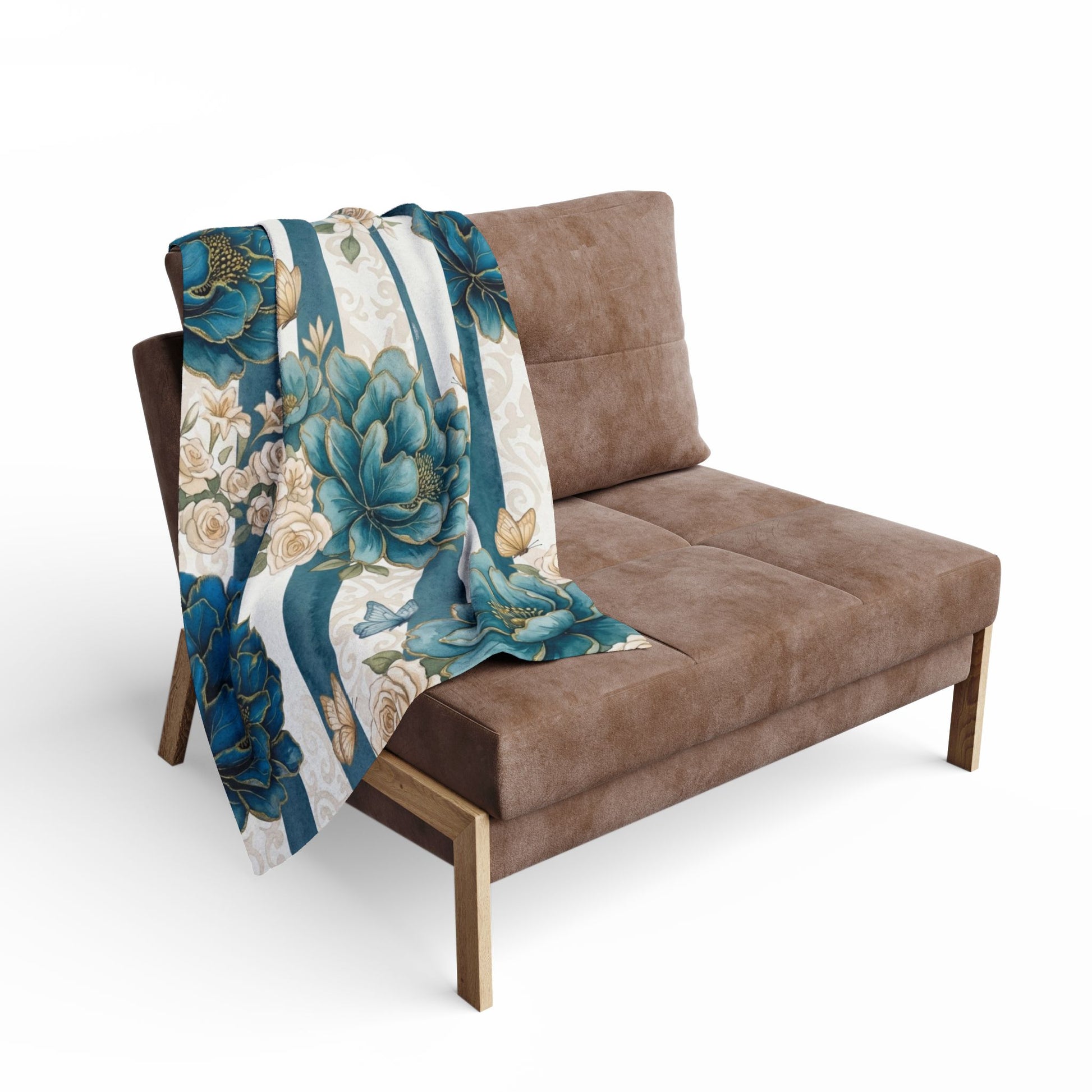 Teal Peony Striped Throw Fleece Blanket
