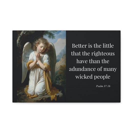 Psalm 37:16 Angel Prayer Matte Stretched Canvas (1.25") by Grace Canvas