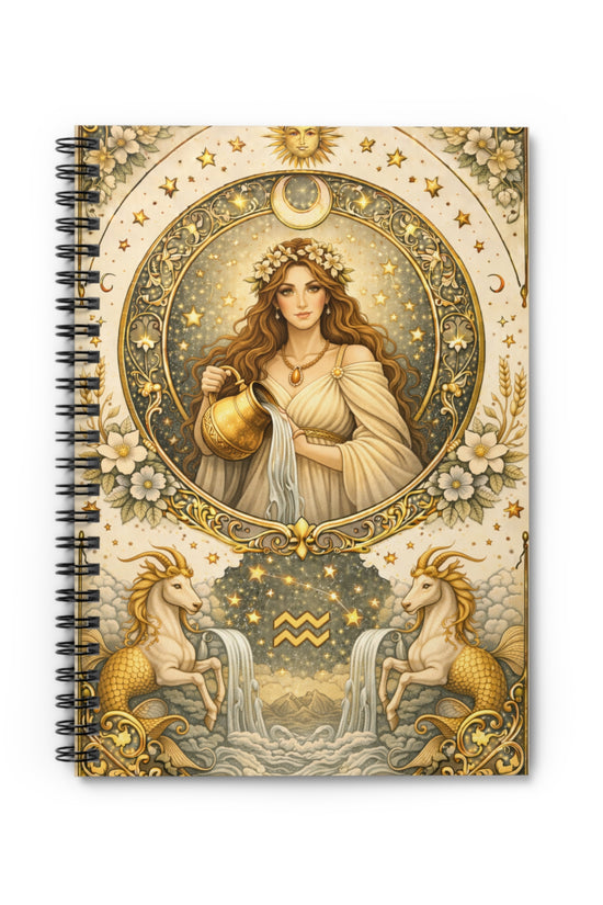 Celestial Aquarius Zodiac Spiral Notebook (Ruled) by Grace Canvas Shop