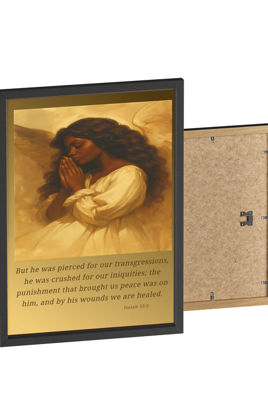 Framed Prayer Angel Poster — Isaiah 53:5 Religious Wall Art