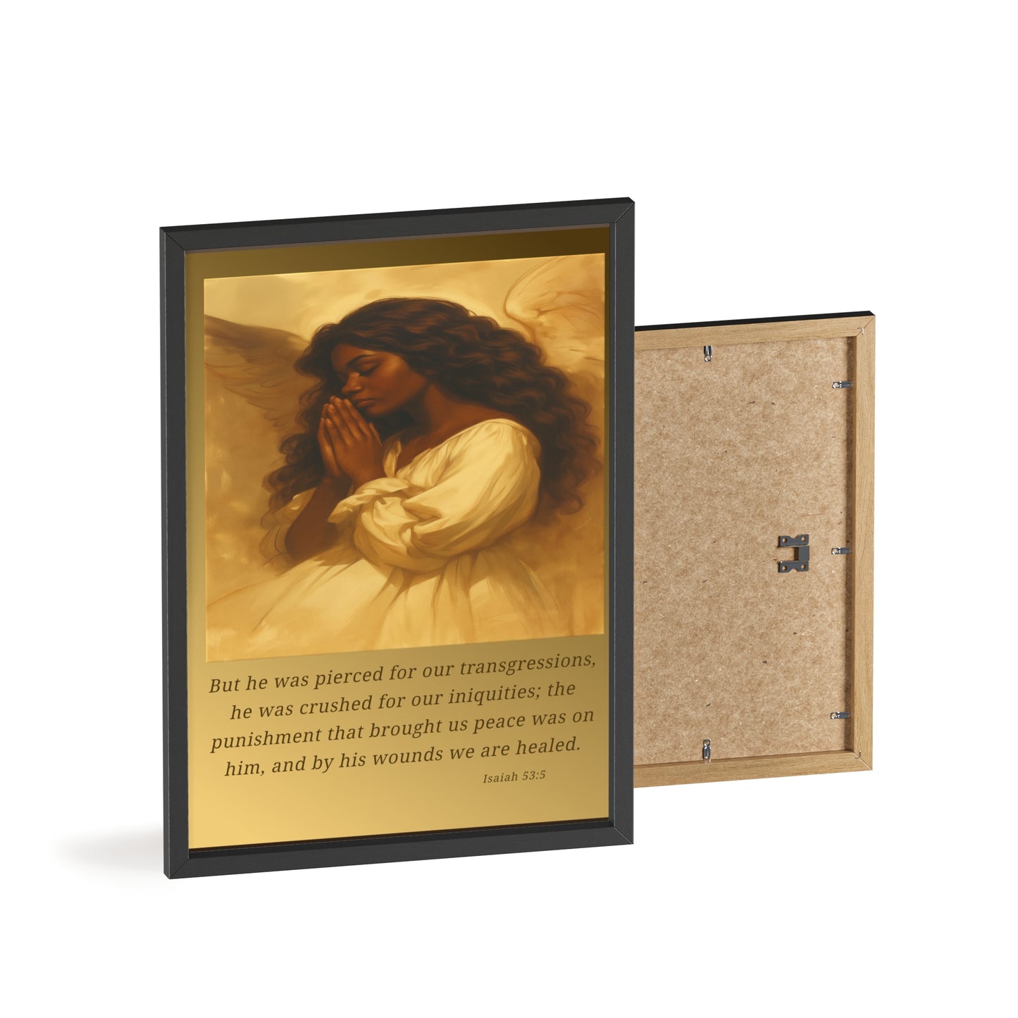 Framed Prayer Angel Poster — Isaiah 53:5 Religious Wall Art