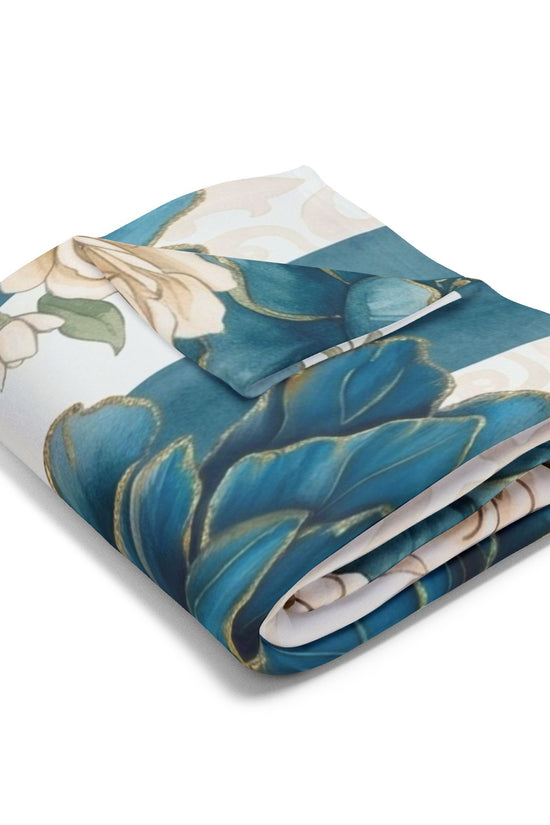 Teal Peony Striped Throw Fleece Blanket