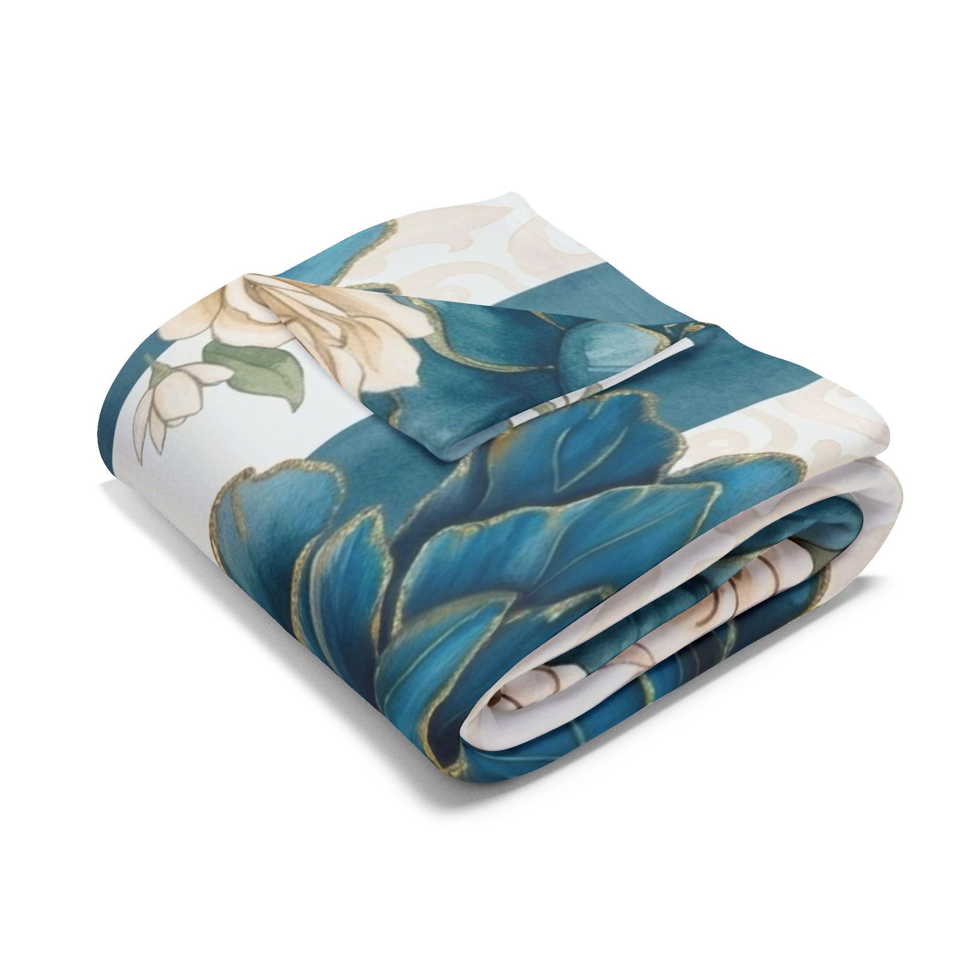 Teal Peony Striped Throw Fleece Blanket