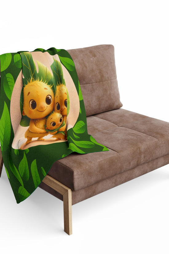 Cute Leaf Sprite Family Fleece Blanket — Cozy Green Nature Throw for Kids & Nursery by Grace Canvas Shop