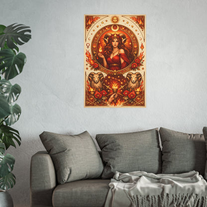 Aries Zodiac Art Poster — Fiery Goddess Illustration (Archival Matte)