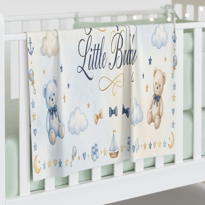 Grandpa's Little Buddy Baby Swaddle Blanket — Blue Teddy Nursery Gift
