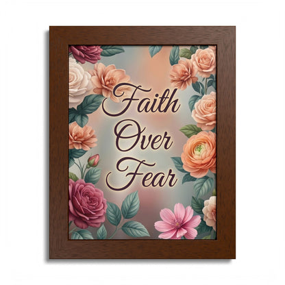 Faith Over Fear Framed Poster = Floral Inspirational Wall Art