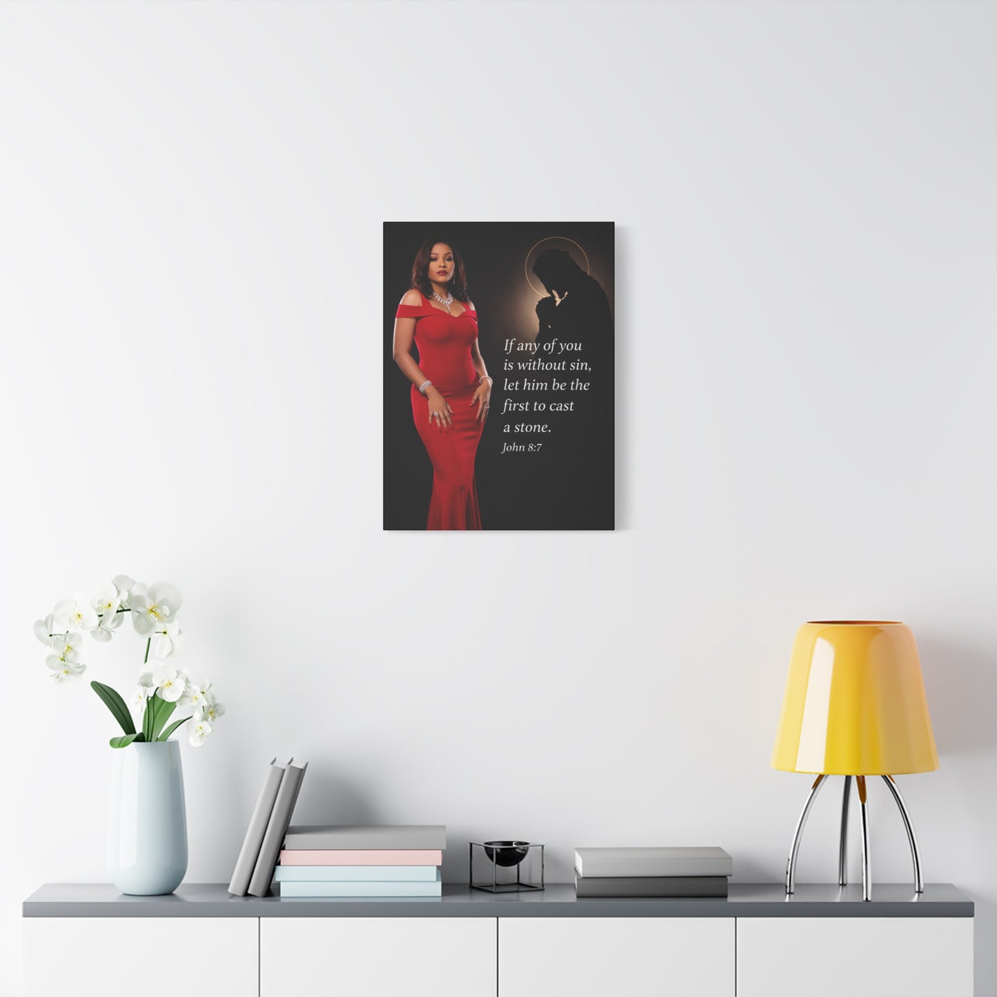 Religious Wall Art Canvas John 8:7 Scripture Print by Grace Canvas Shop