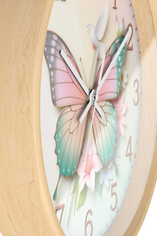 Pastel Butterfly Wall Clock — Floral Dove Decorative Clock for Nursery & Bedroom by Grace Canvas Shop