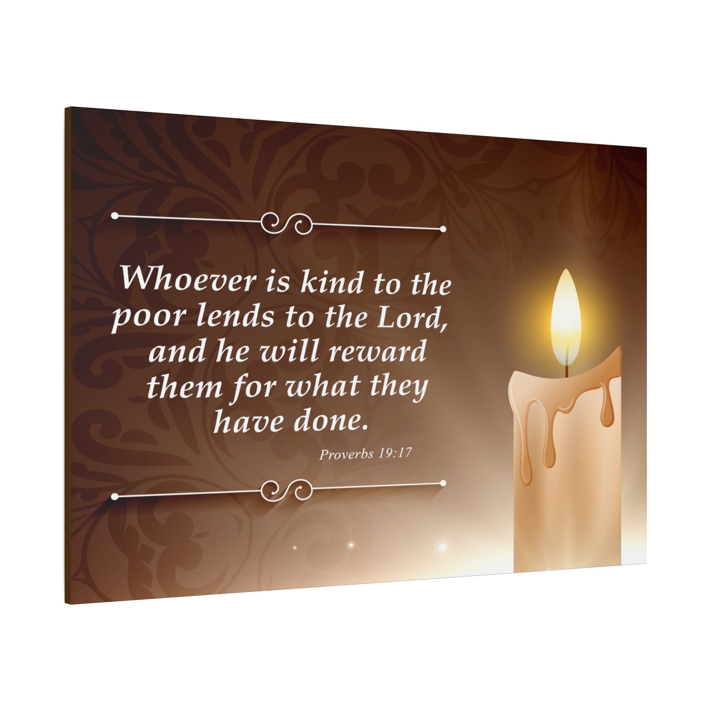 Proverbs 19:17 Candle Inspirational Scripture Print by Grace Canvas Shop