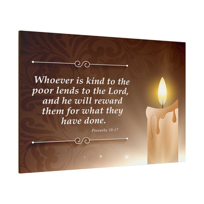 Proverbs 19:17 Candle Inspirational Scripture Print by Grace Canvas Shop