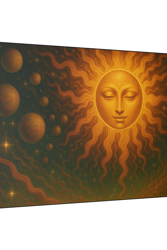 Mystical Sun Wall Canvas - Golden Celestial Art Stretched Canvas by Grace Canvas.shop