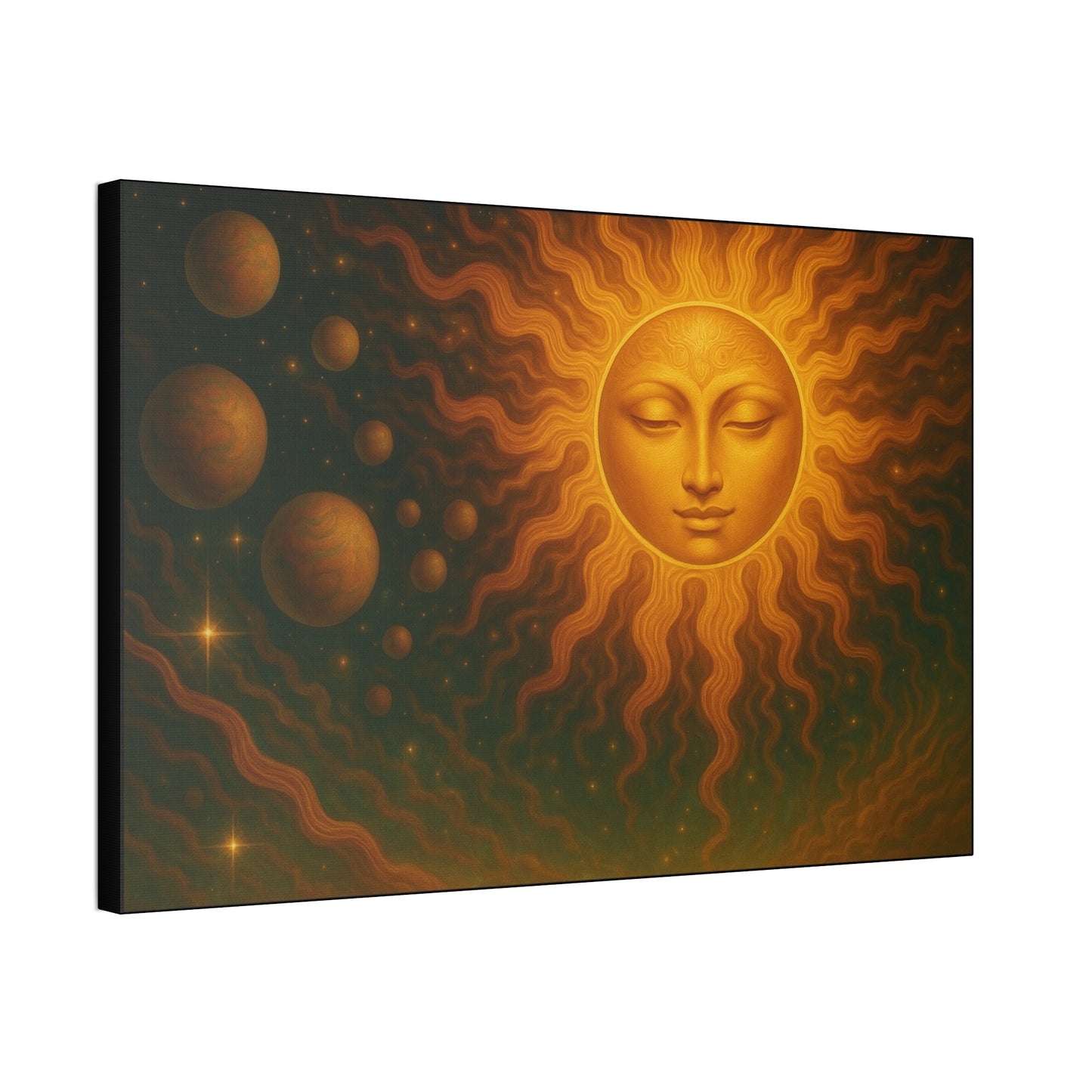 Mystical Sun Wall Canvas - Golden Celestial Art Stretched Canvas by Grace Canvas.shop
