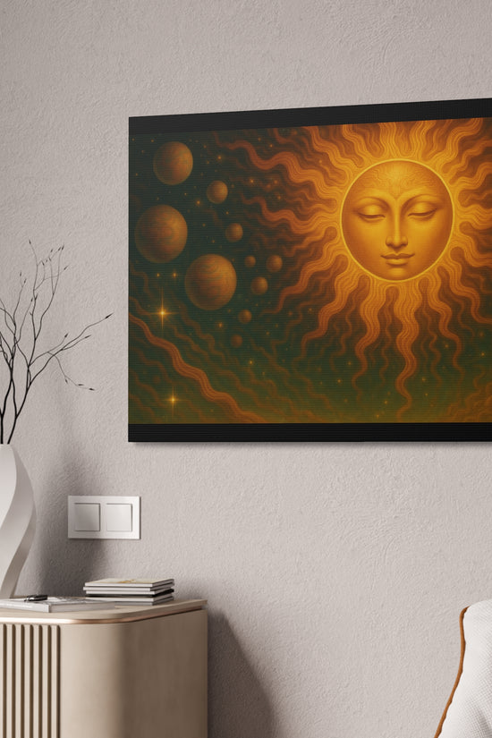 Mystical Sun Wall Canvas - Golden Celestial Art Stretched Canvas by Grace Canvas.shop