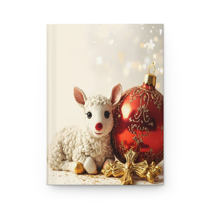 Christmas Lamb Hardcover Journal — Festive Red Ornament Holiday Lined Notebook