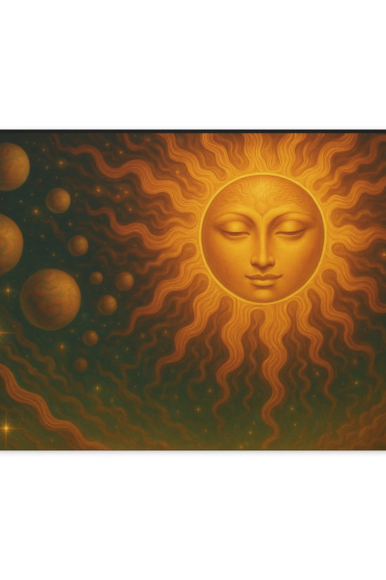 Mystical Sun Wall Canvas - Golden Celestial Art Stretched Canvas by Grace Canvas.shop