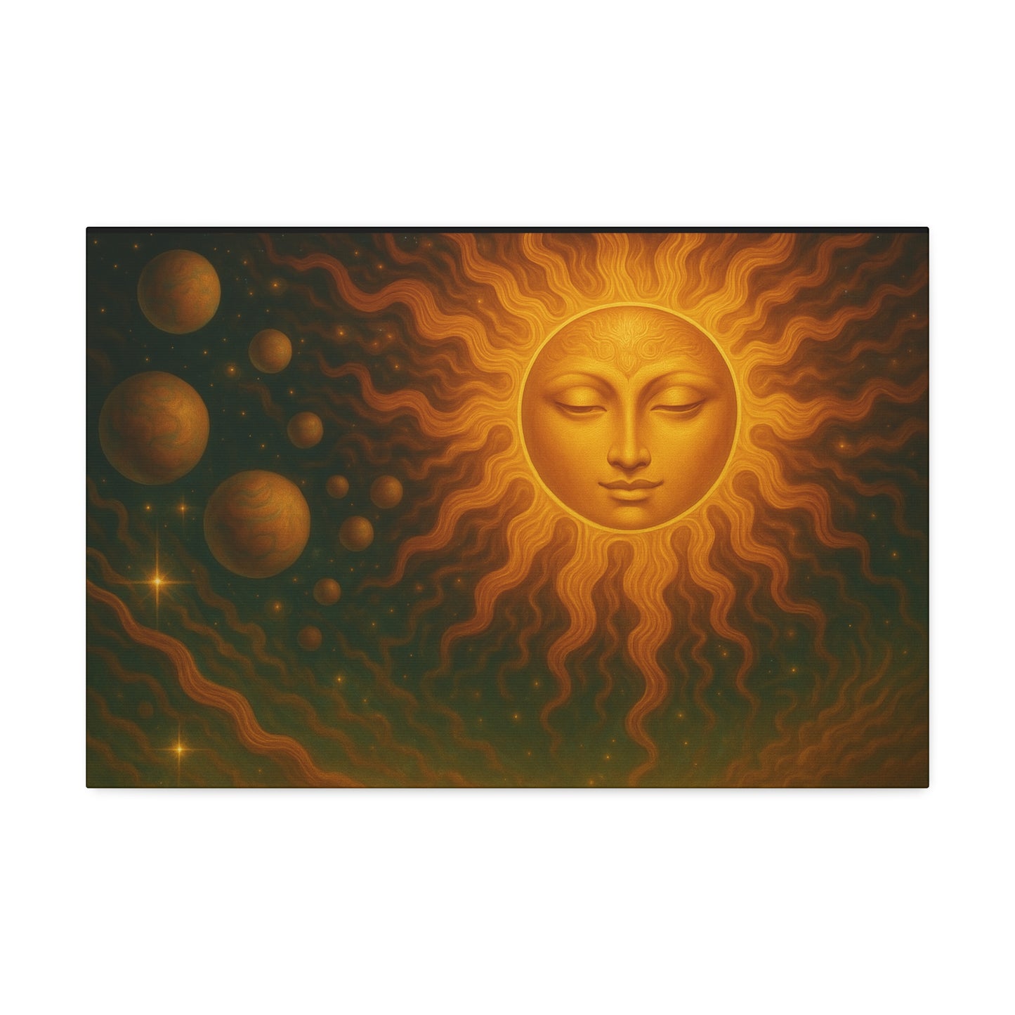 Mystical Sun Wall Canvas - Golden Celestial Art Stretched Canvas by Grace Canvas.shop