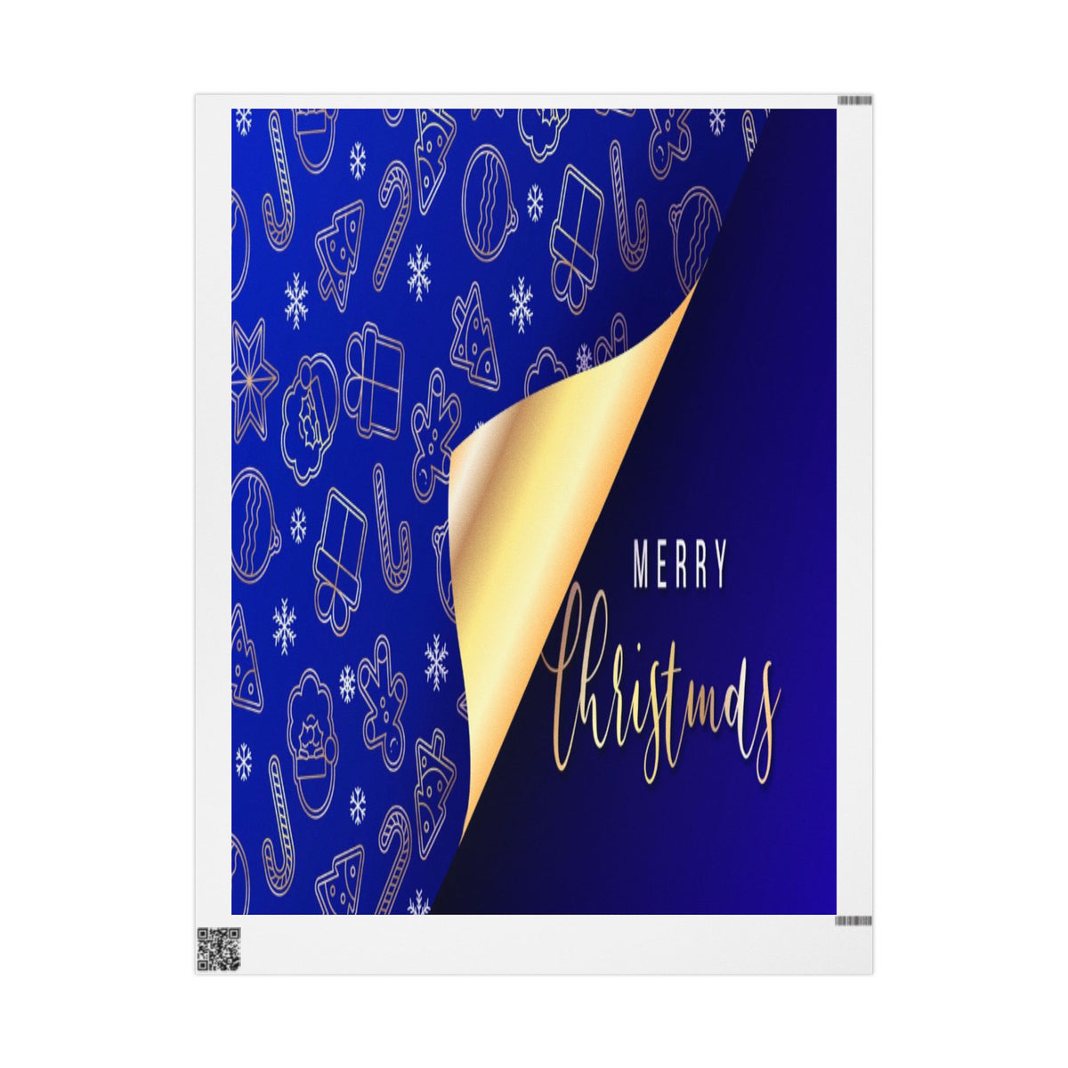 Christmas Wrapping Paper Roll - Blue & Gold 'Merry Christmas' Holiday Gift Wrap