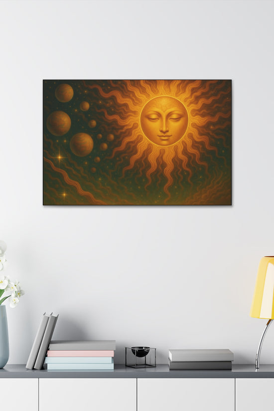 Mystical Sun Wall Canvas - Golden Celestial Art Stretched Canvas by Grace Canvas.shop