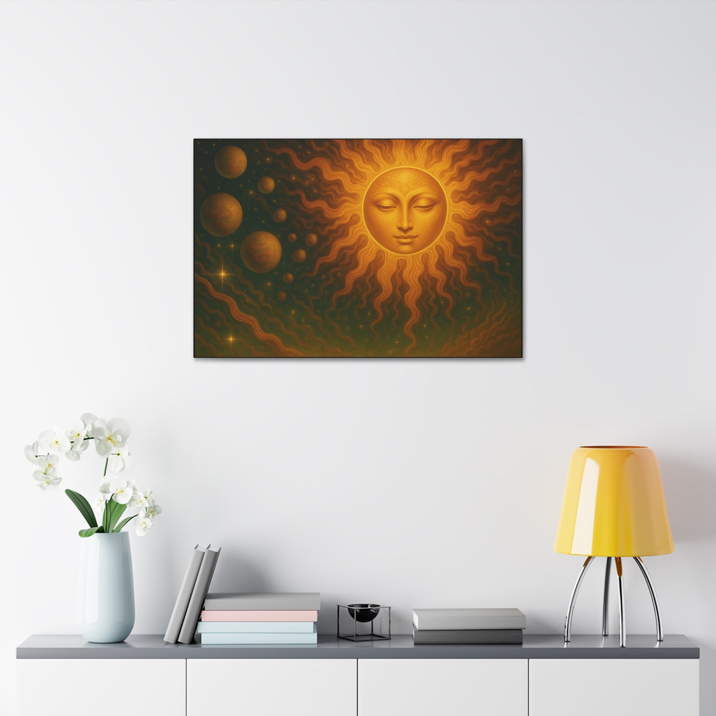Mystical Sun Wall Canvas - Golden Celestial Art Stretched Canvas by Grace Canvas.shop