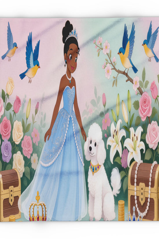 Princess & Poodle Fleece Blanket — Fairy Tale Floral Kids Throw by Grace Canvas Shop