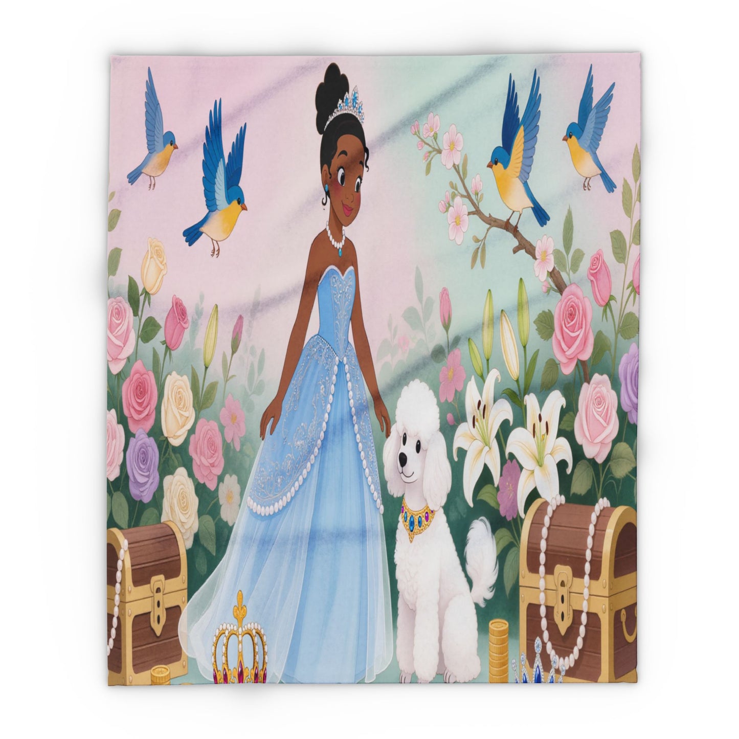 Princess & Poodle Fleece Blanket — Fairy Tale Floral Kids Throw by Grace Canvas Shop
