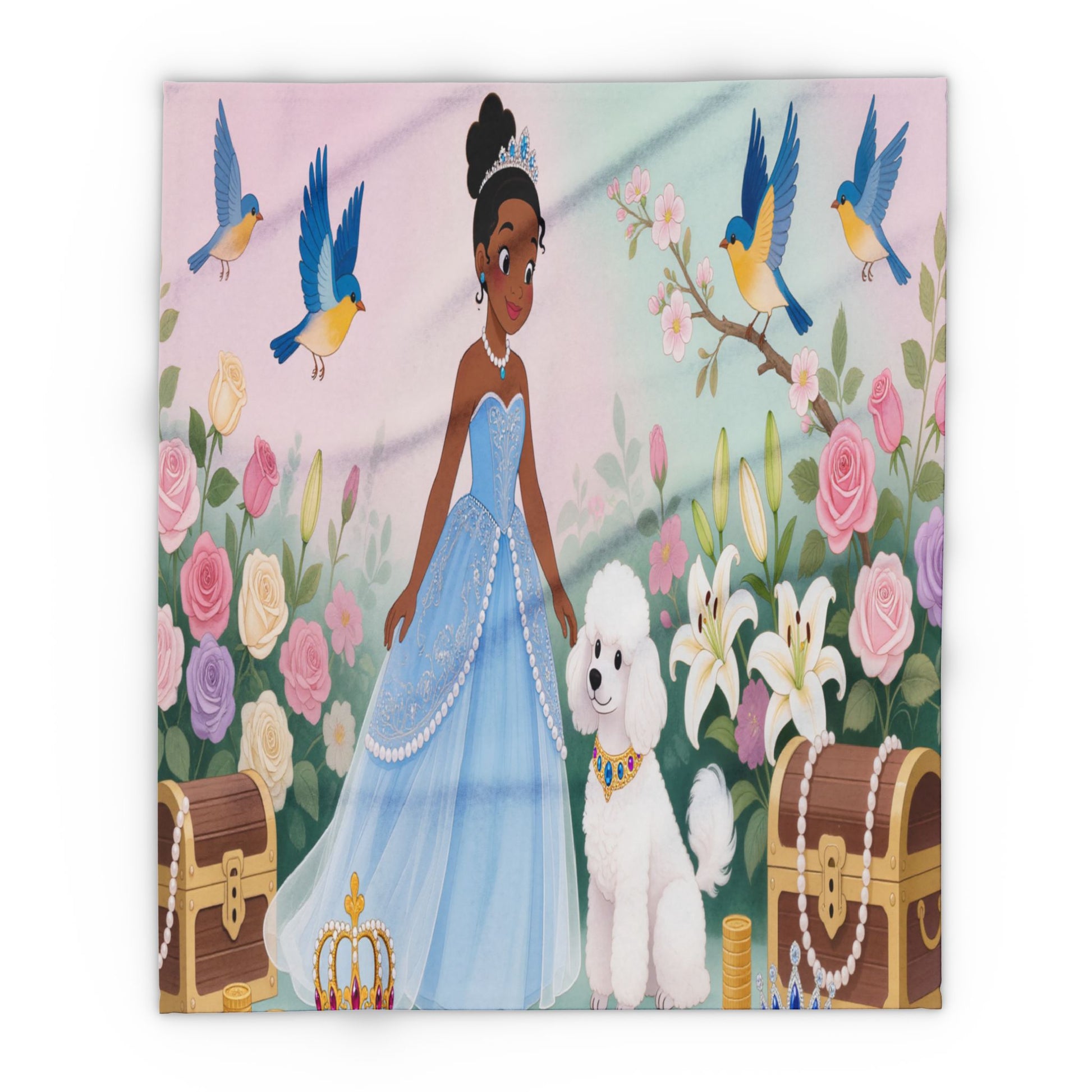 Princess & Poodle Fleece Blanket — Fairy Tale Floral Kids Throw by Grace Canvas Shop