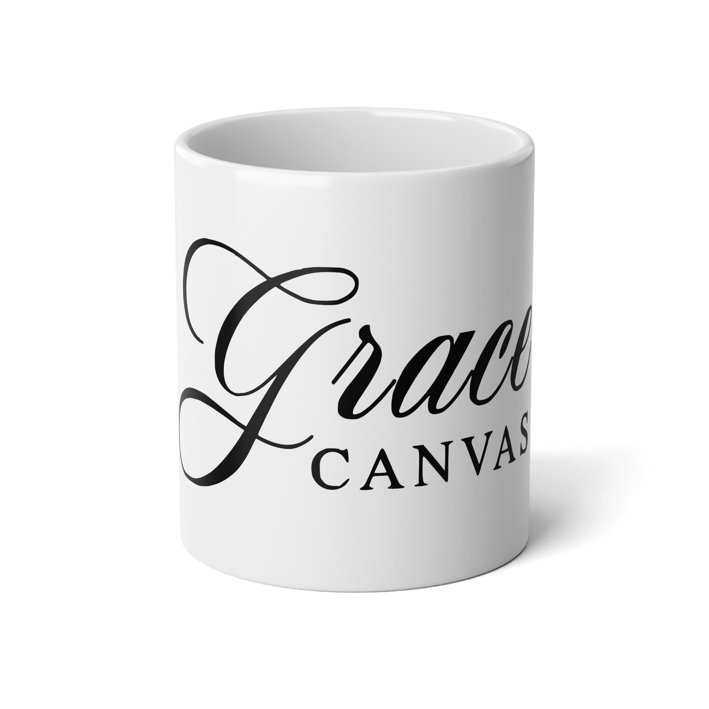 Grace Canvas 20oz Jumbo Coffee Mug — Elegant Script Logo Ceramic Travel-Ready Cup by Printify
