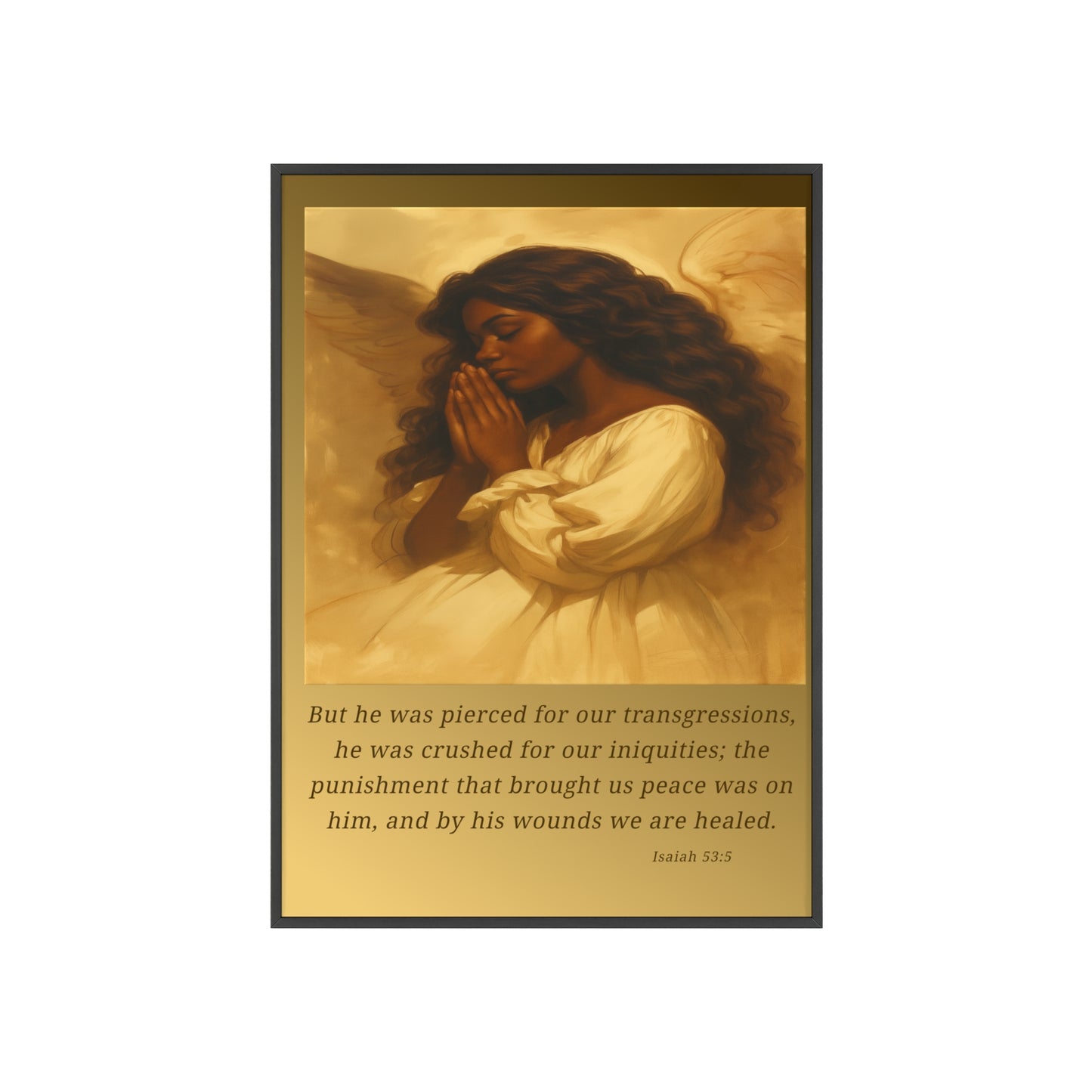 Framed Prayer Angel Poster — Isaiah 53:5 Religious Wall Art