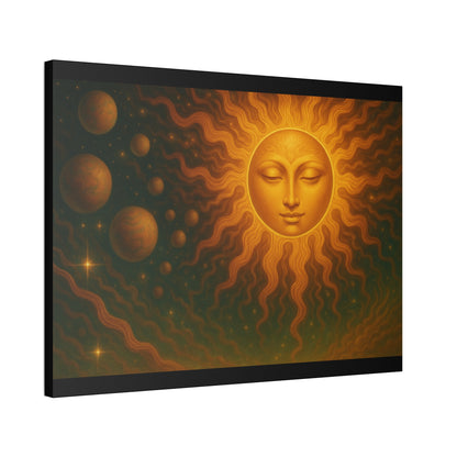 Mystical Sun Wall Canvas - Golden Celestial Art Stretched Canvas by Grace Canvas.shop