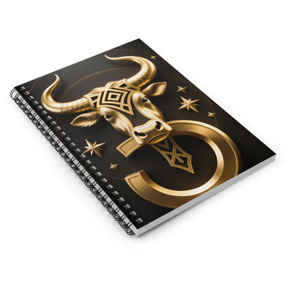 Golden Taurus Spiral Notebook — Zodiac Bull Ruled Journal