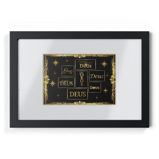 Black Framed Poster – Gold Art Deco ‘DEUS’ Typography Print