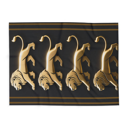 Gold Lion Stripe Fleece Blanket — Regal Black & Gold Cozy Throw