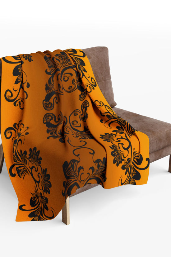 Ornate Gold Damask Fleece Blanket by Grace Canvas Shop