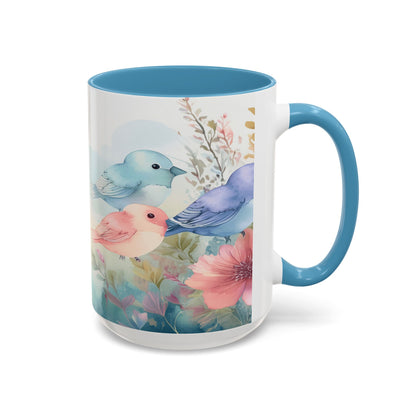 Pastel Bird Coffee Mug — Floral Accent Ceramic Mug (11/15 oz)