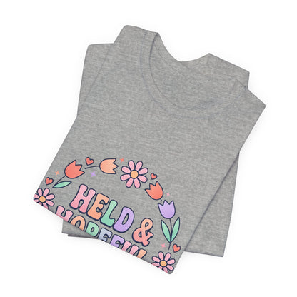 Held & Hopeful in Jesus Tee | Colorful Christian Encouragement, Retro Pastel