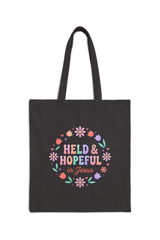 Held & Hopeful in Jesus Tote | Pastel Groovy Christian Encouragement