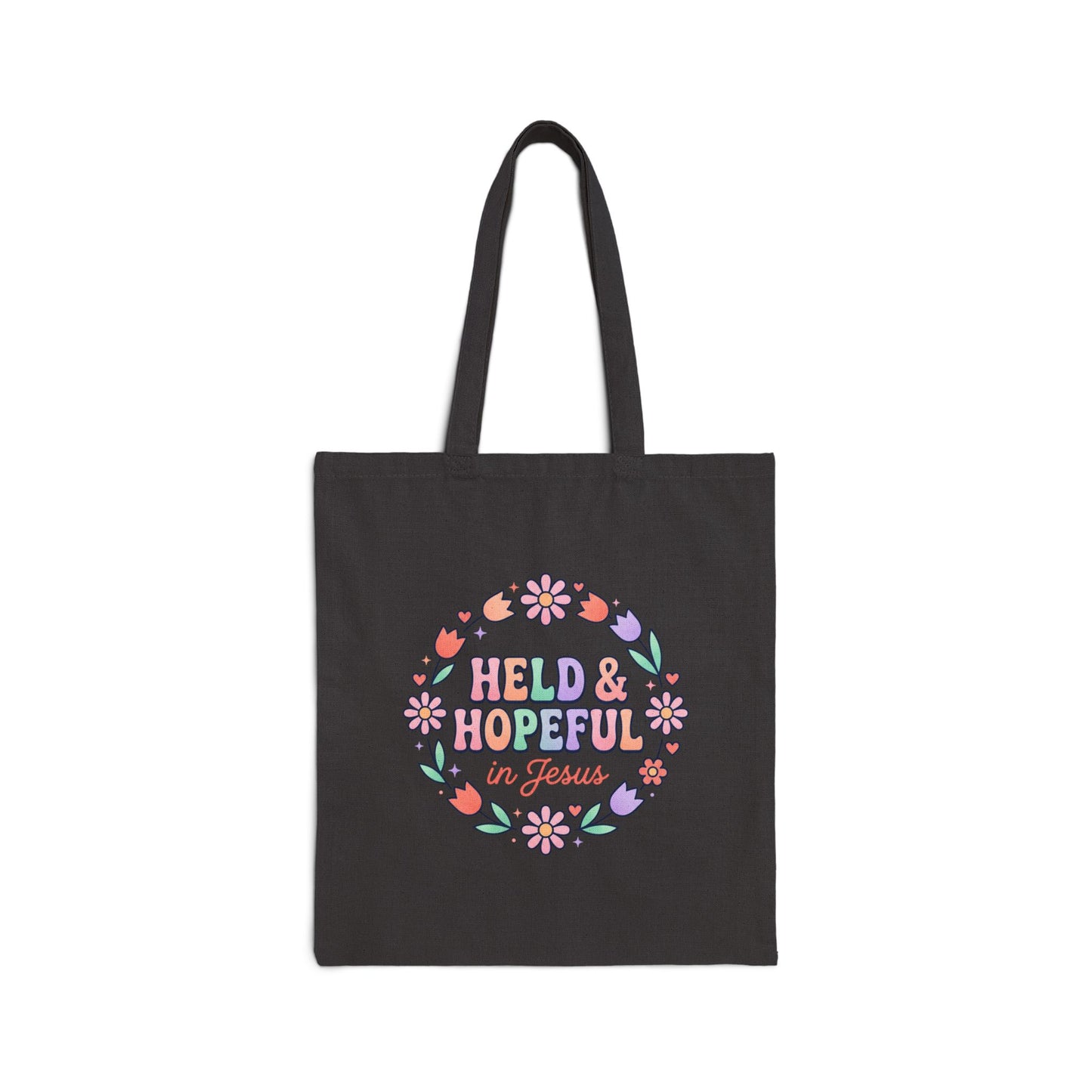 Held & Hopeful in Jesus Tote | Pastel Groovy Christian Encouragement