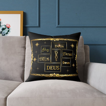 Deus Gold Foil Accent Pillow — Black Square Decorative Throw Pillow by Grace Canvas Shop