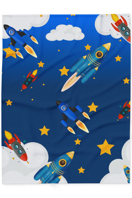 Rocket Ship Fleece Blanket — Kids Space Stars Throw for Nursery & Sleepovers by Grace Canvas Shop